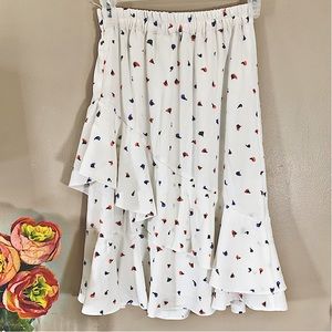 Mod Cloth size XS white floral ruffle midi skirt like new